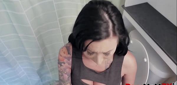trendsPervMoM3X - With great cock size comes great responsibility, and that responsibility is for this stepson to fuck his stepmom in the bathroom and cum inside her cougar pussy.
